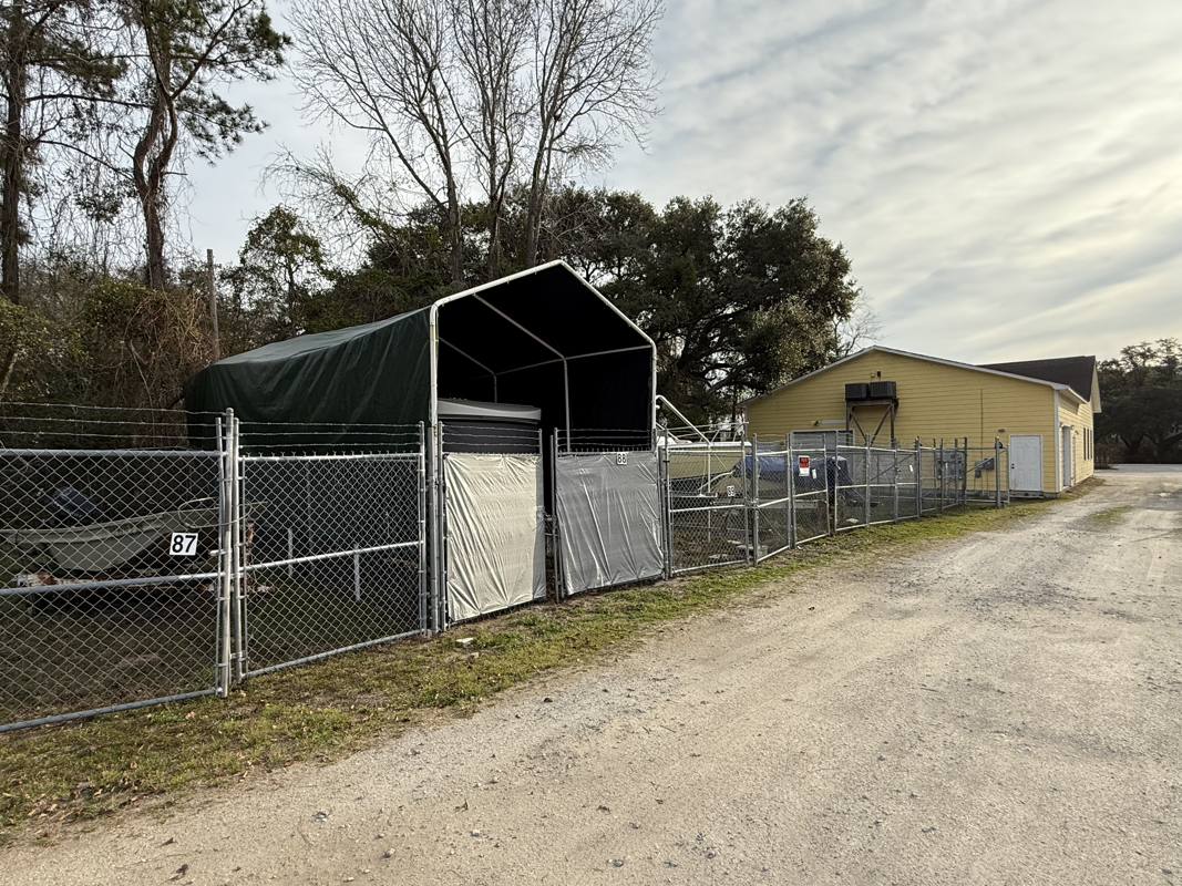 Covered boat storage spaces and drive at the Murrells Inlet facility